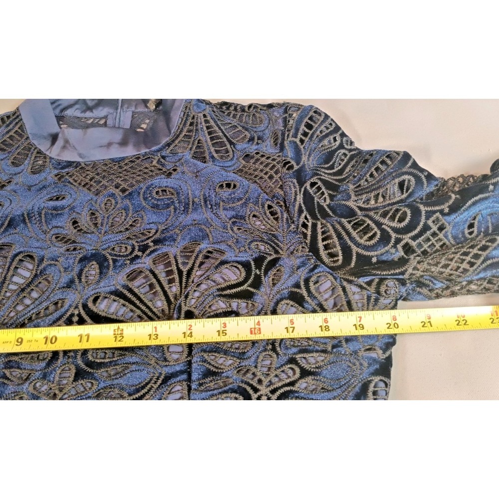 NWT Womens Maxi Dress 12 BLUE BLACK Mesh Floral Long Sleeve dark elegant formal - Picture 4 of 14